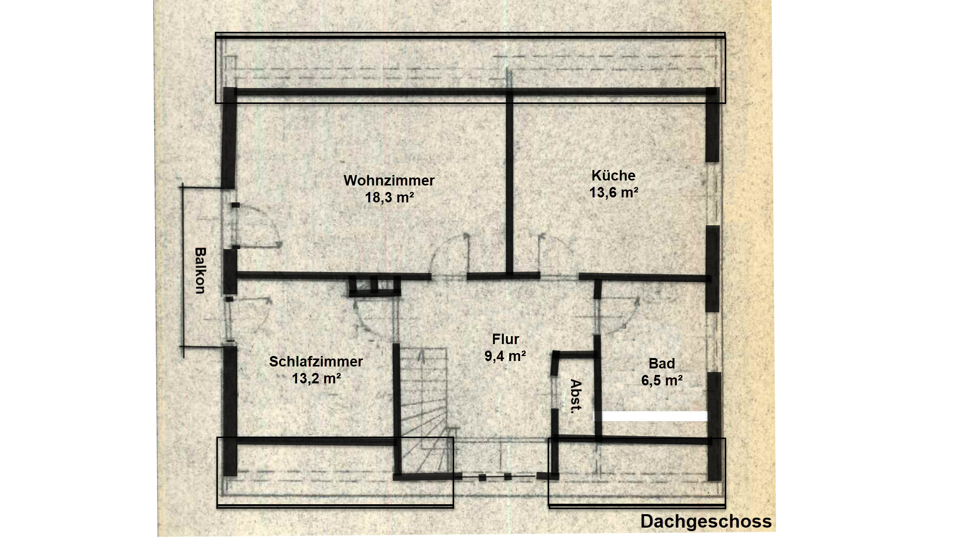 Reichshof-Sterzenbach: Ein- bis Zweifamilienhaus mit zwei Fischteichen, Grundriss DG:  Wohnung 64 m², oder: 3 Zimmer, Flur, Bad